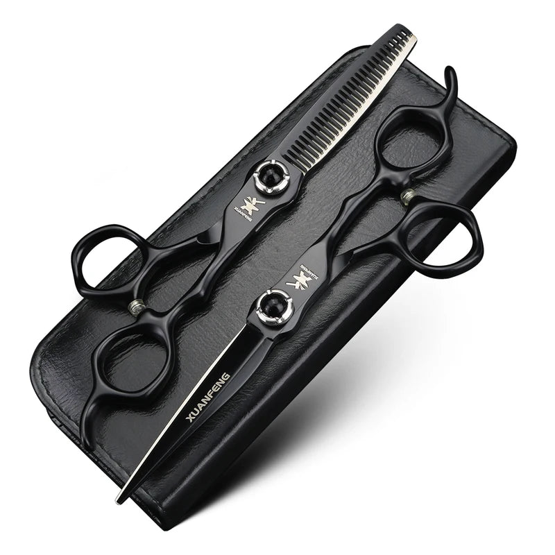 6-Inch Hair Cutting Scissors with Black Gemstone Handles, Professional Steel Thinning & Cutting Tool