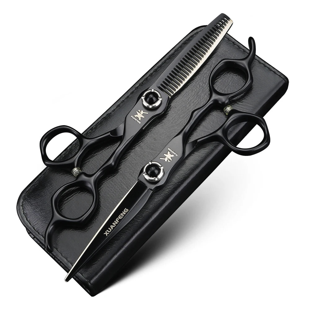 6-Inch Hair Cutting Scissors with Black Gemstone Handles, Professional Steel Thinning & Cutting Tool