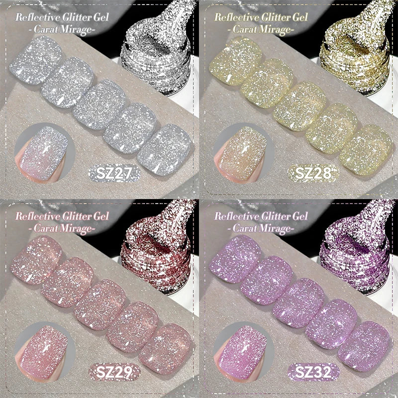Reflective Glitter Gel Polish - 10ml UV Soak-Off Nail Art Varnish, Multiple Colors