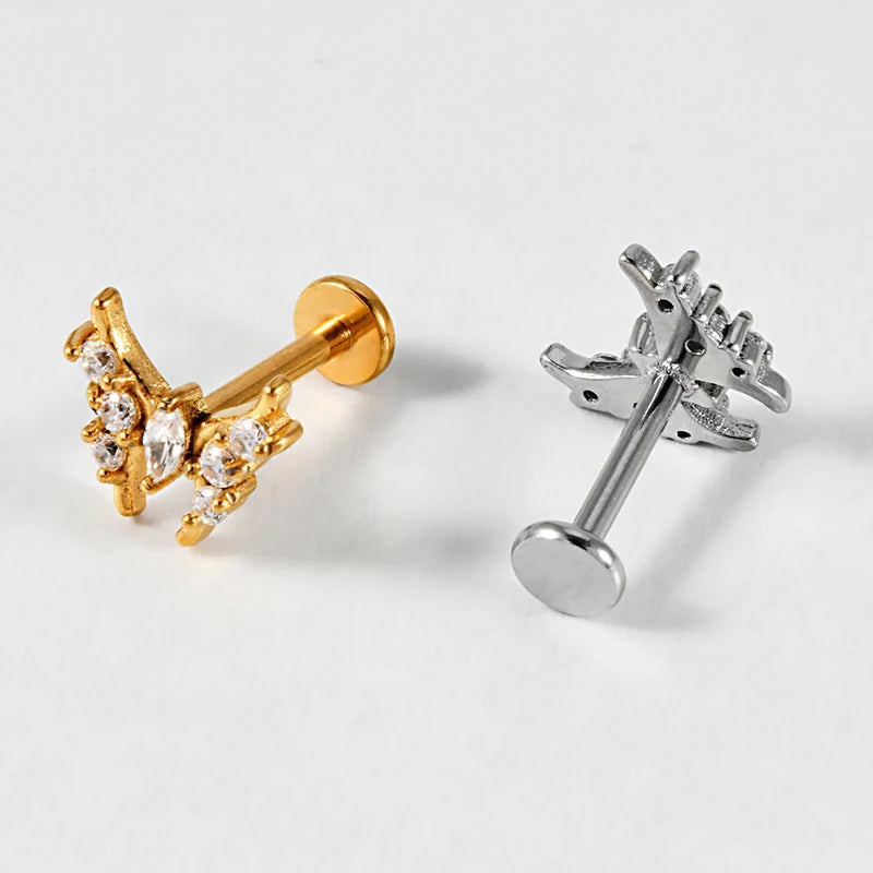 Piercing Labret Earring Flat Back Flower CZ Surgical Steel Tragus Helix Lobe Jewelry