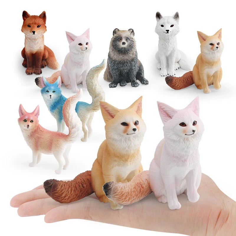 Hand-Painted Woodland Animal Figurines Set - Realistic Fennec Fox, Arctic Fox, Tanuki Cat Miniatures for Kids & Educational Play