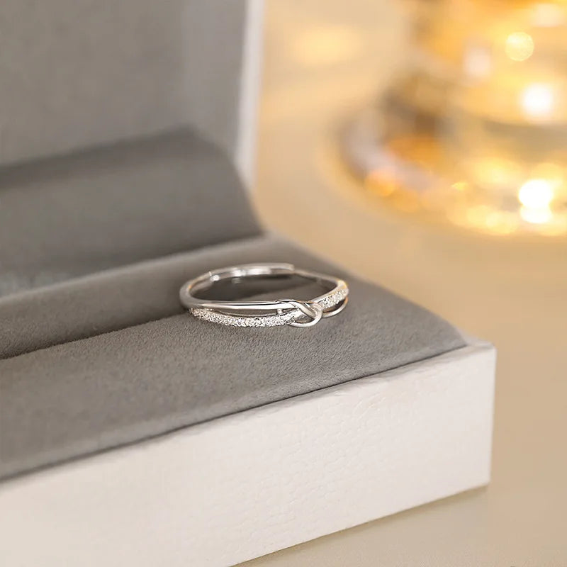 Sterling Silver Twisted Zircon Adjustable Ring for Women Girl Jewelry