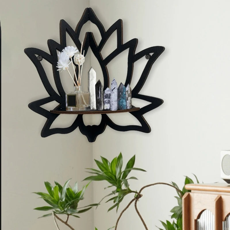 Wooden Lotus Hollow Wall Shelf for Aromatherapy and Candle Holders