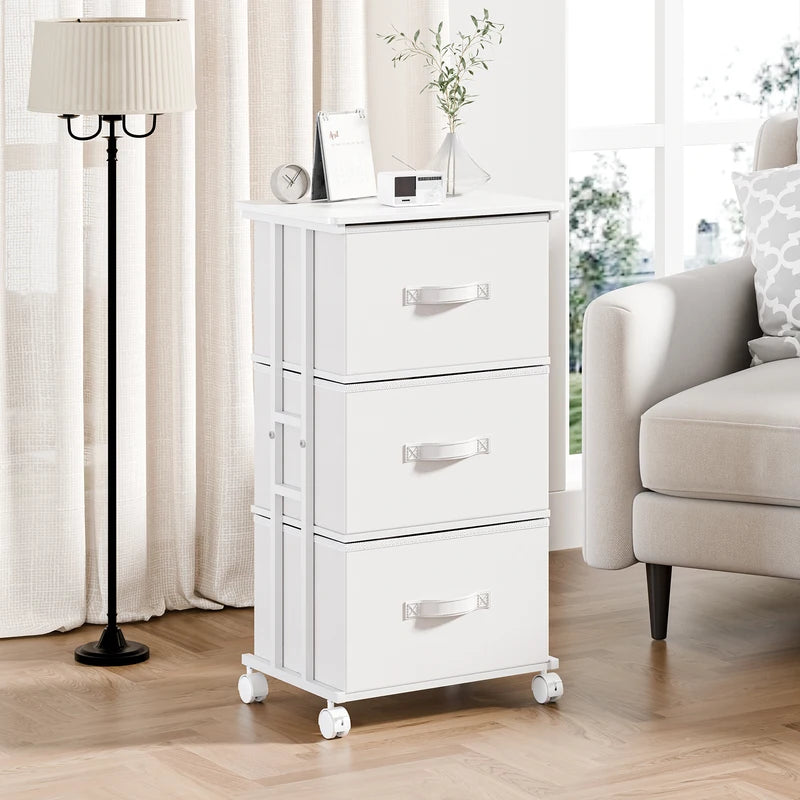 3-Drawer Rolling Fabric Dresser Storage Cabinet with Steel Frame for Bedroom Closet Entryway