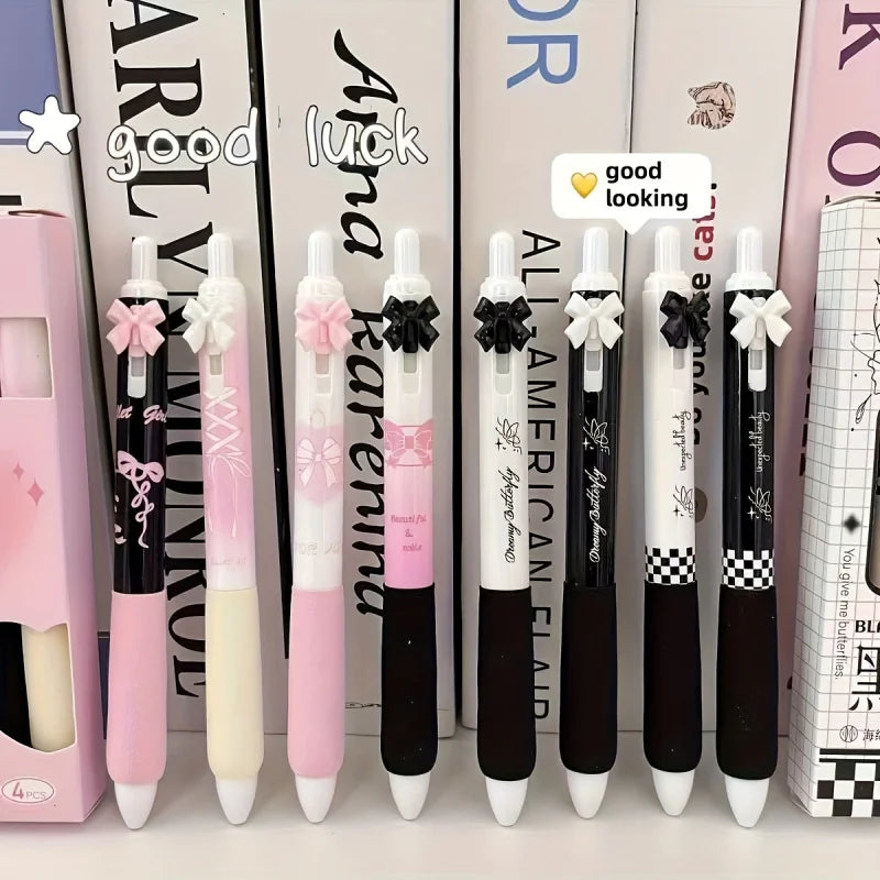 High Beauty Butterfly Pressing Pen - 0.5mm Fine Black Ink, 3D Bow Design, Soft Sponge Handle