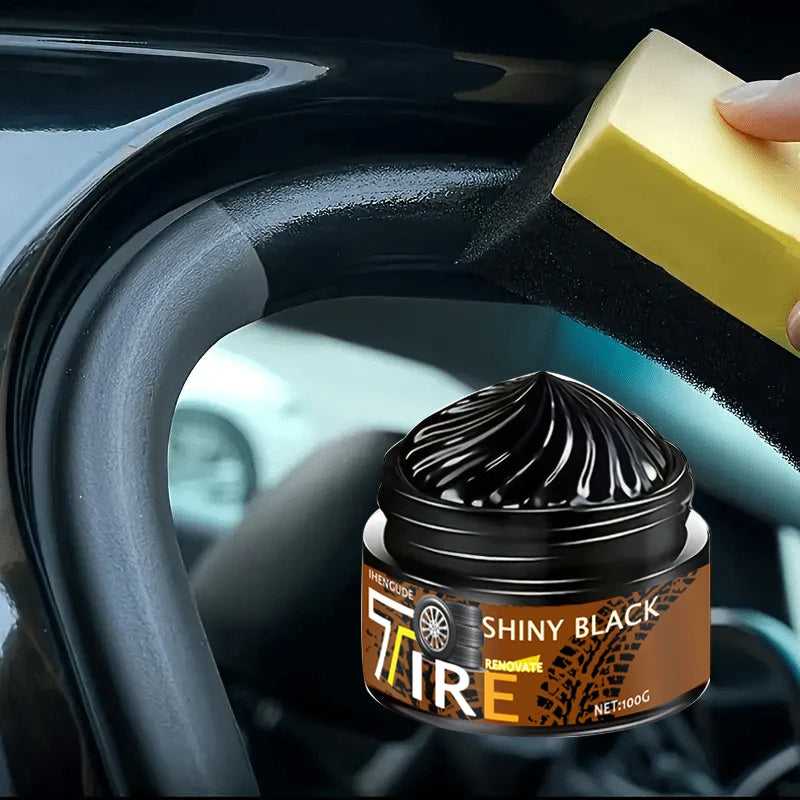 Car Tire Wax Polish with Sponge Applicator - Long-Lasting Gloss, Rubber & Plastic Repair