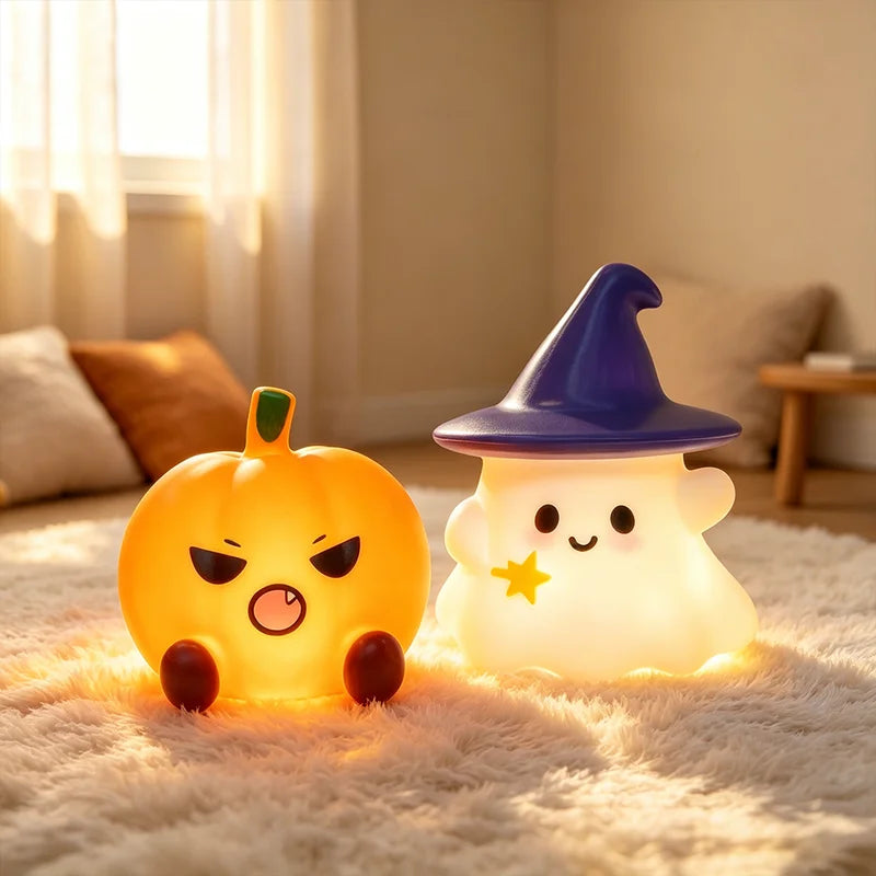 Halloween LED Ghost Witch Hat Pumpkin Night Light - Colorful Silicone Decor