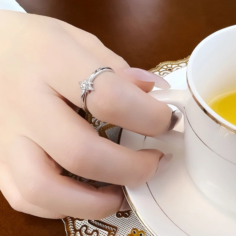 Sterling Silver Star Ring for Women Europe Style Trendy Jewelry Gift