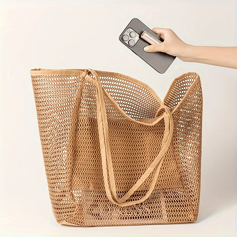 Women's Large Capacity Beach Tote Bag - Durable Polyester, Open Top, Travel & Shopping