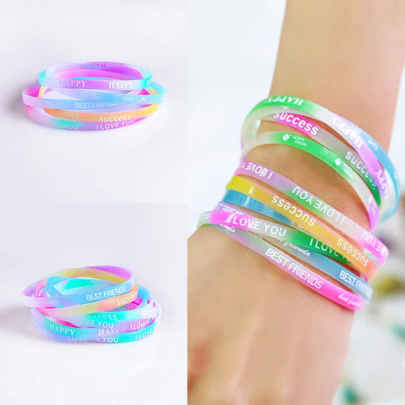 10PCS Luminous Silicone Child Bracelet Candy Color Letters Movement Wristband