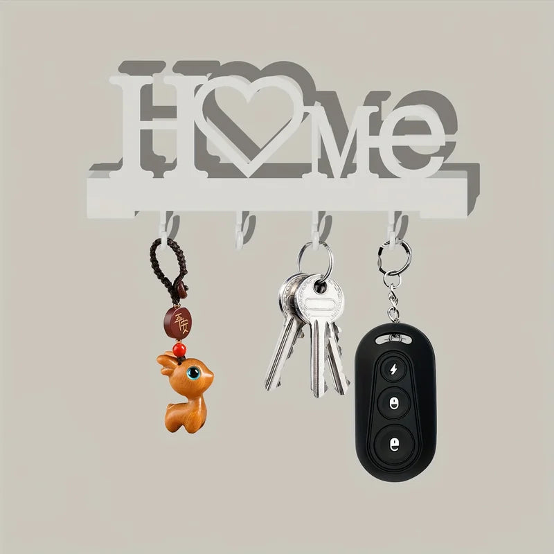 Home Love Shaped Key Holder with Hooks Wall Mount Metal Organizer for Living Room Decor