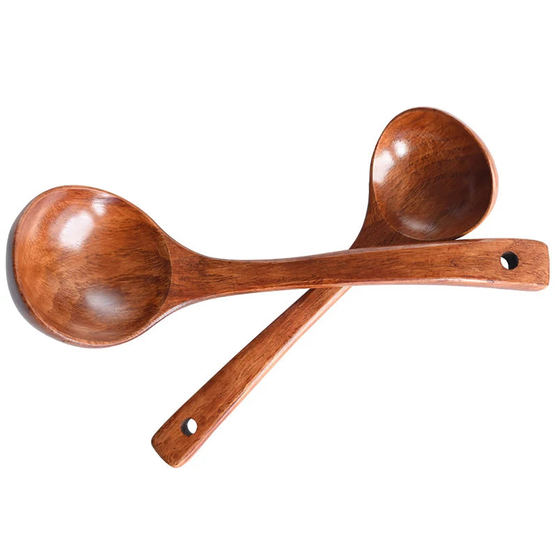 Wooden Soup Ladle Spoon Kitchen Utensils Set Non Stick Pot Cutlery Tableware