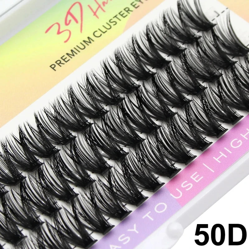 Premium Silk Cluster Eyelash Extensions - Natural Long 3D Volume Fake Lashes