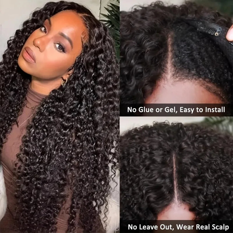 High Density Curly Water Wave Human Hair Wig 30-32 Inch Ready To Wear