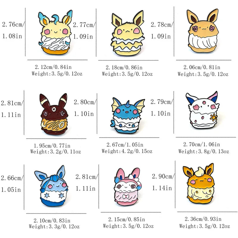 9-Piece Anime Cute Elf Eevee Enamel Pins Set Cartoon Fox Brooches Jewelry Gifts