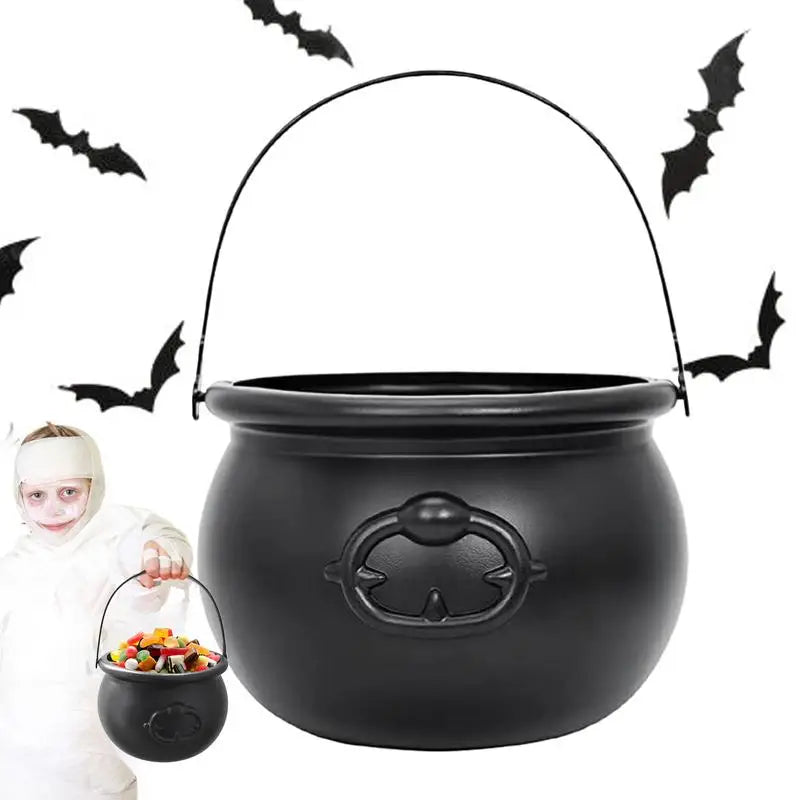 Halloween Witch Candy Pot - Spooky Black Cauldron for Candies & Decorations