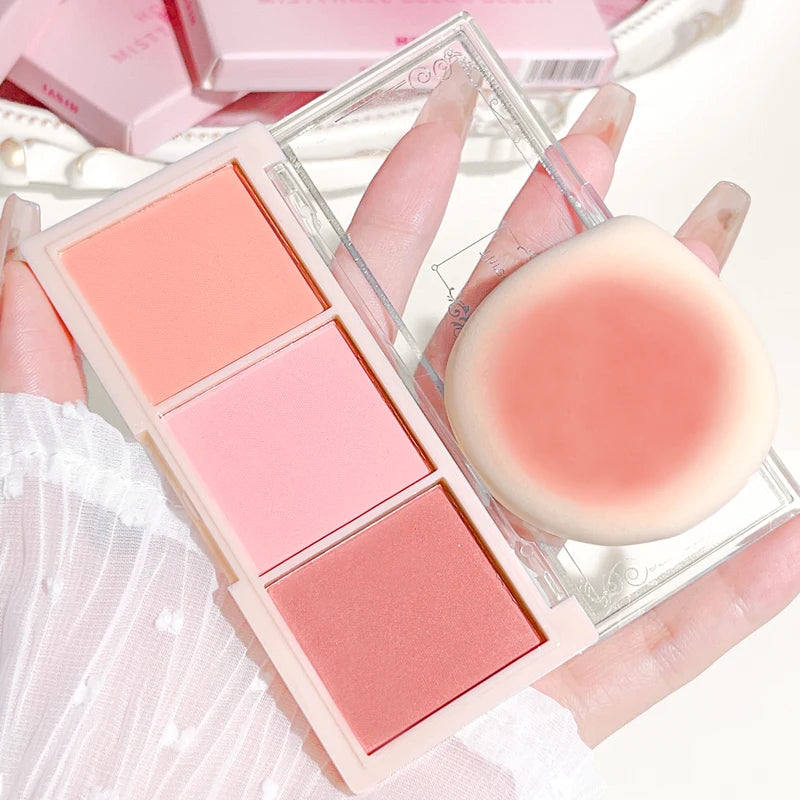Three-Color Blush Powder for Natural Matte Finish - Multiple Shades