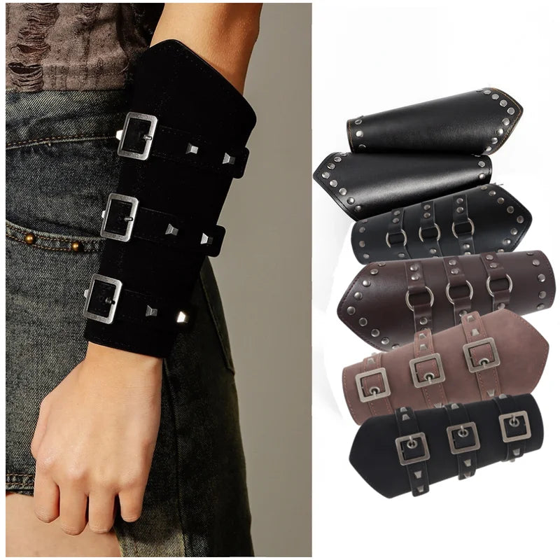 Medieval Arm Warmers Gothic Leather Bracelets Cosplay Wristbands Adjustable