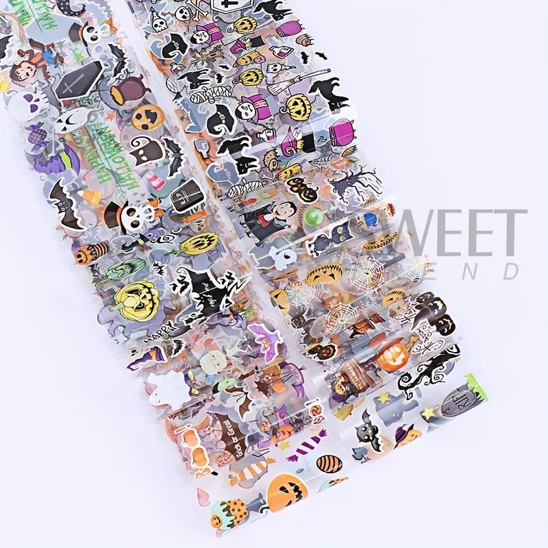 Halloween Nail Transfer Foils Set - Black Cat Bat Pumpkins Witches Starry Sky 10 Rolls
