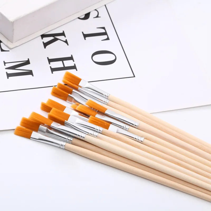 DIY Paint Brush Set 10/50/100Pcs Nylon Flat & Tip Brushes with Wooden Handles