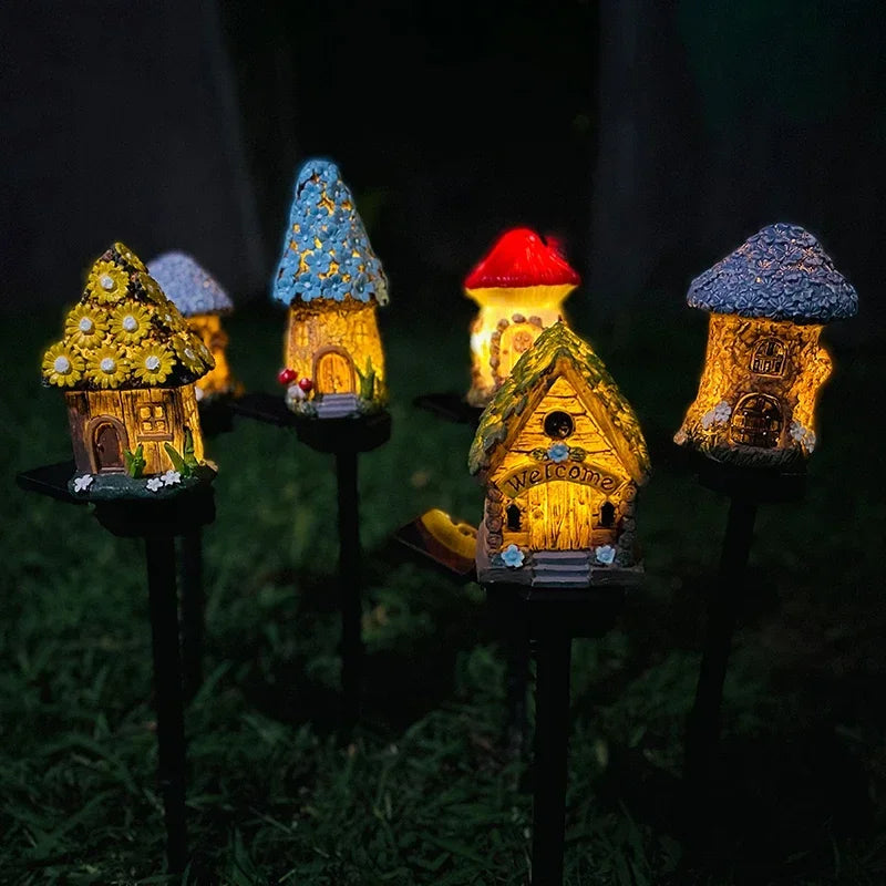 Solar Fairy House Lawn Lamp Outdoor Garden Decor Waterproof LED Lights