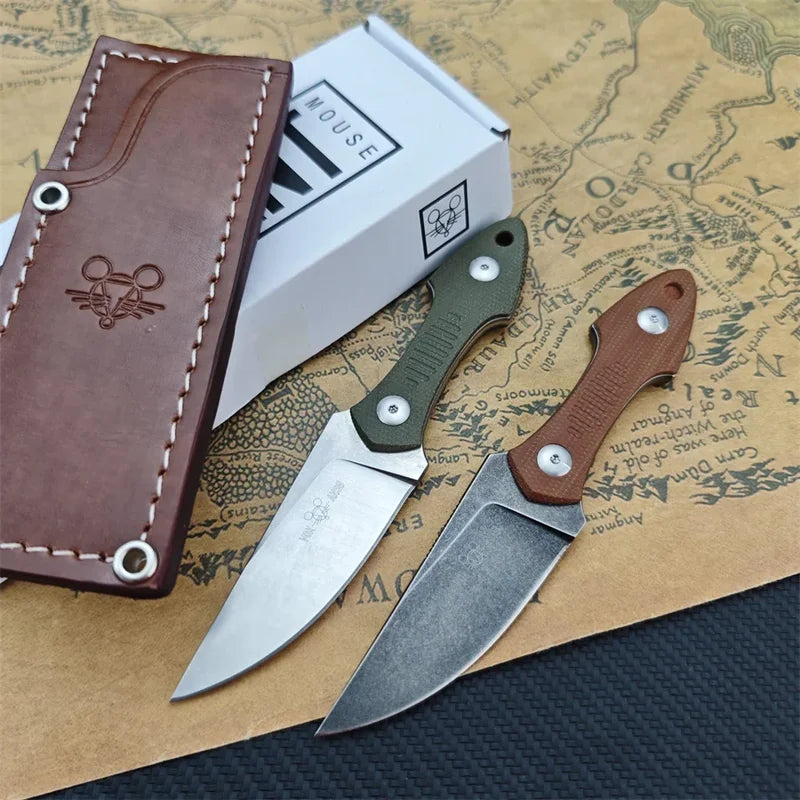 Fixed Blade Camping & Hunting Knife with Leather Sheath, Satin Drop Point Blade, 16.3cm