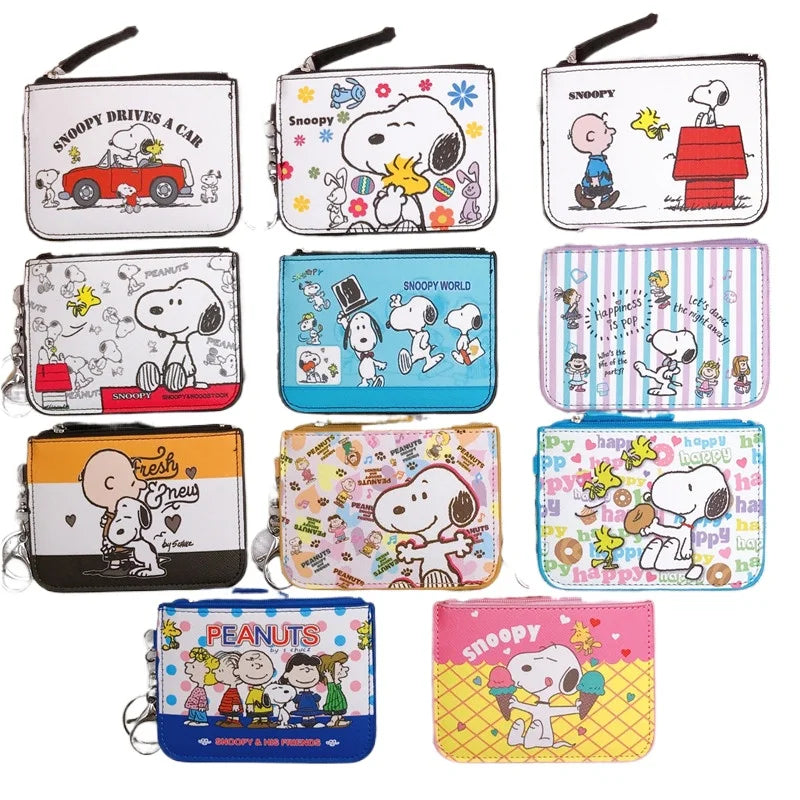 Cute Snoopy Coin Purses Wallet for Women with Zipper Card Holder & Keychain