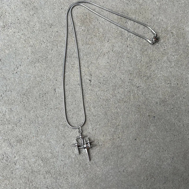 Y2K Style Star Necklace with Cross Pendant Adjustable Choker Jewelry