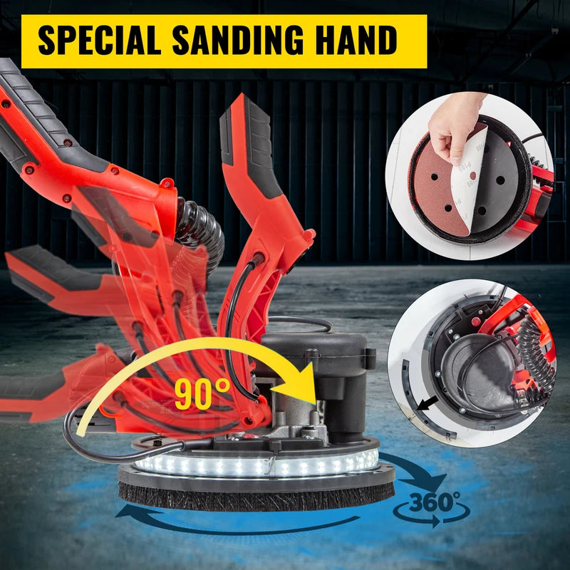 850W Variable Speed Drywall Sander with Foldable Handle and LED Light