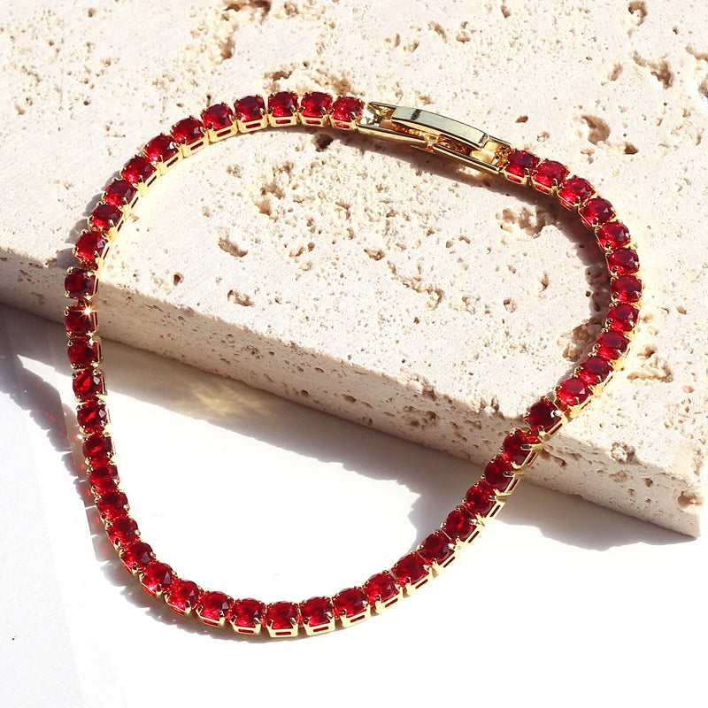 Colorful Crystal Tennis Bracelet for Women Waterproof 3MM CZ Jewelry Wedding Gift
