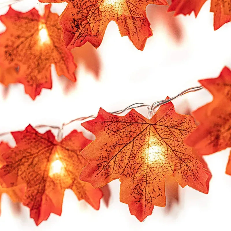 Halloween LED String Lights with Artificial Maple Leaves - Holiday Decor