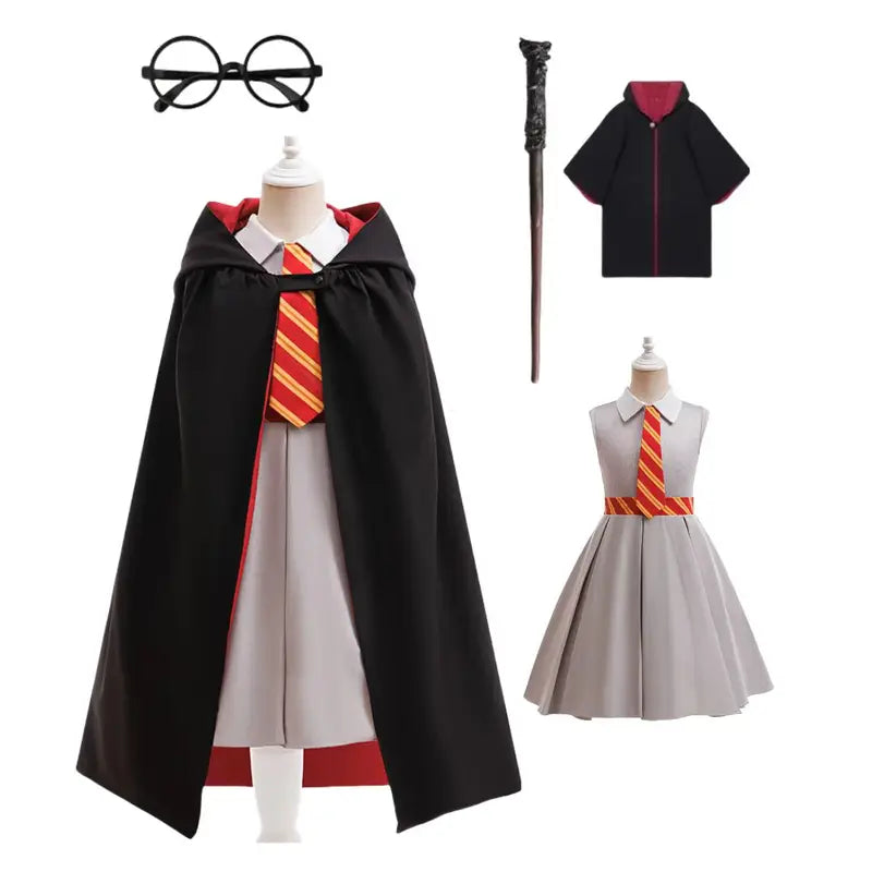 Halloween Cosplay Costume for Girls - Striped Top & Cape Set for Carnival & Party