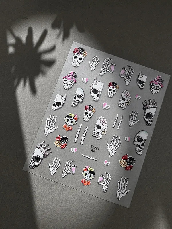 Halloween Skeleton Nail Art Stickers - Dark Evil Style Decorative Manicure Decals
