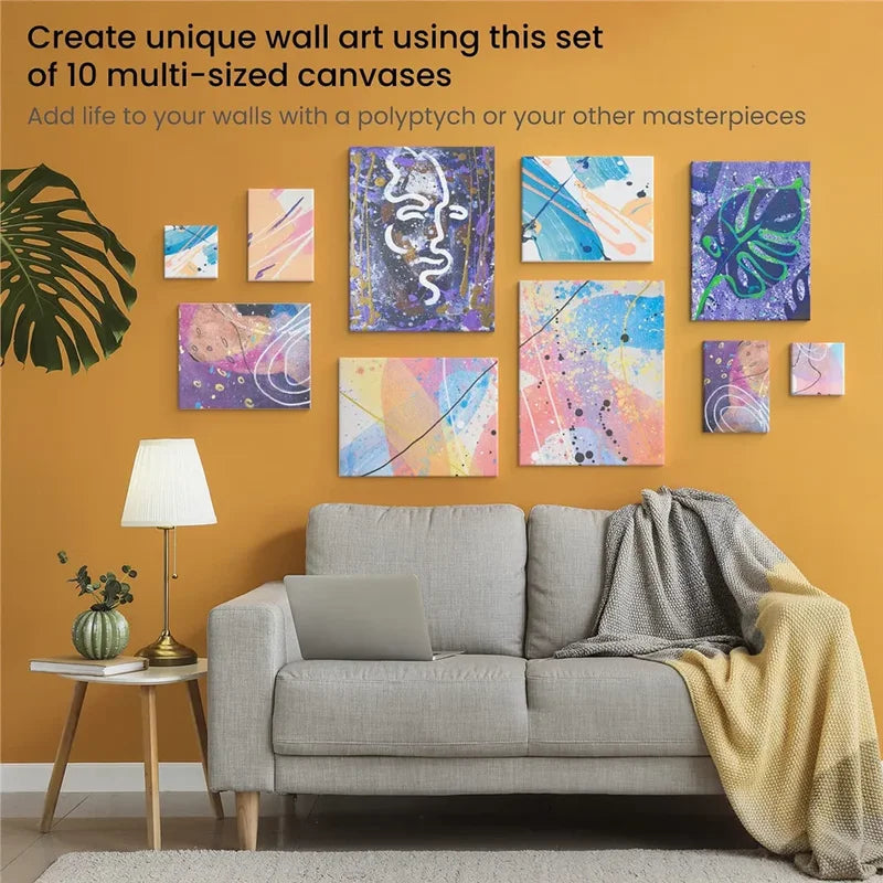 Set of 4 White Artist Canvas Boards for Painting - Square Wooden Frames, Cotton Surface