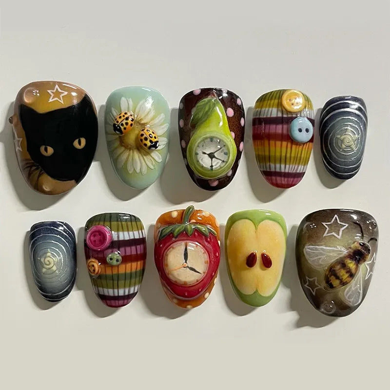 24pcs Colorful Anime Pattern False Nail Tips Almond Press-On Nails Art Set for Girls