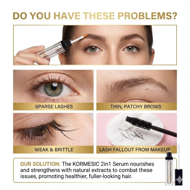 2-in-1 Eyelash & Eyebrow Growth Serum Natural Enhancer Longer Fuller Thicker Curling