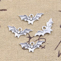 50pcs Halloween Bat Charms 9x21mm Silver Tone Jewelry Findings for DIY Crafts