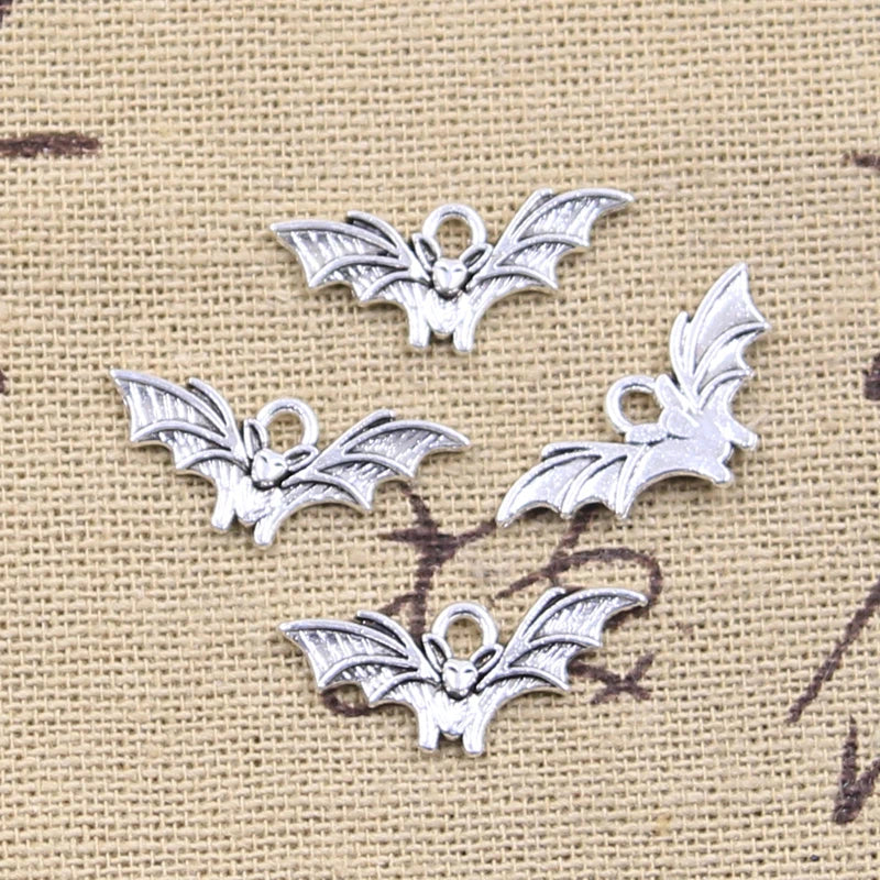50pcs Halloween Bat Charms 9x21mm Silver Tone Jewelry Findings for DIY Crafts