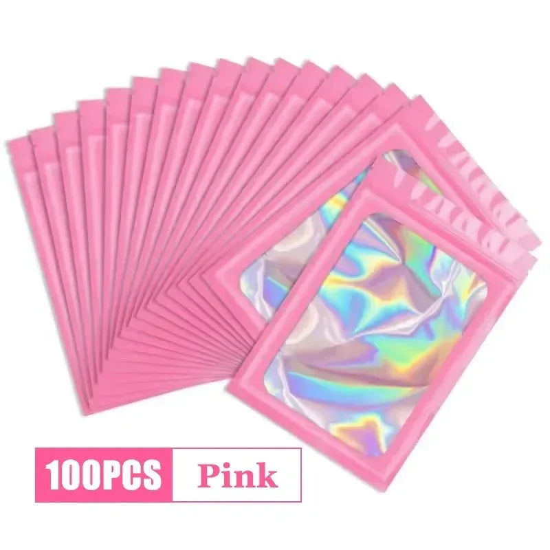 100pcs Holographic Mylar Bags with Ziplock Seal - Candy, Jewelry, Cosmetic Storage