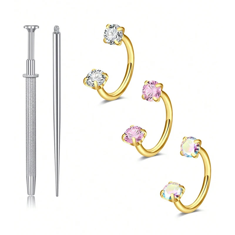 Septum Rings Horseshoe Nose Jewelry 18G Double Gem Hoop Opal CZ Piercing