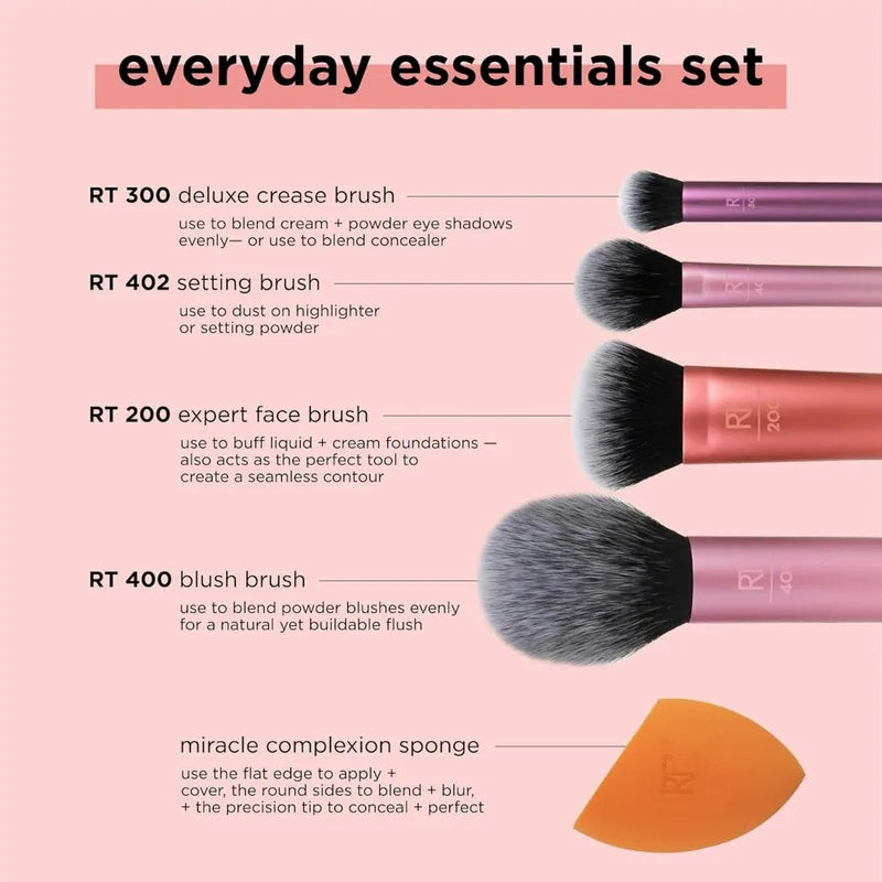 6-Piece Makeup Brush Set with Sponges for Face & Eyes - Travel Gift