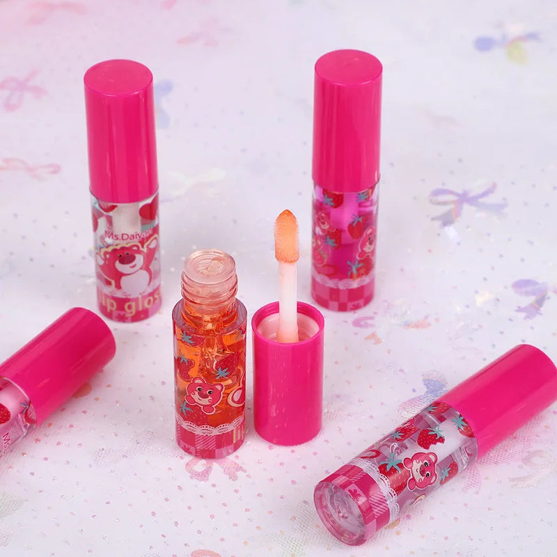 Cute Bear Lip Gloss Set - Moisturizing Lip Oil, Long-Lasting Makeup Gift