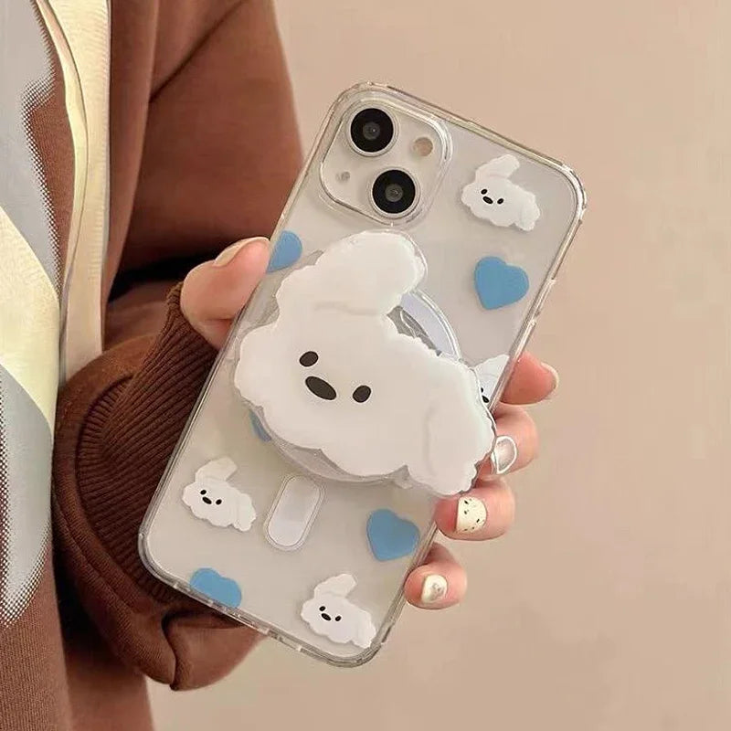 Mobile Phone Grip and Stand Holder for iPhone 15/16 and Tablets – Cute Puppy Magnet