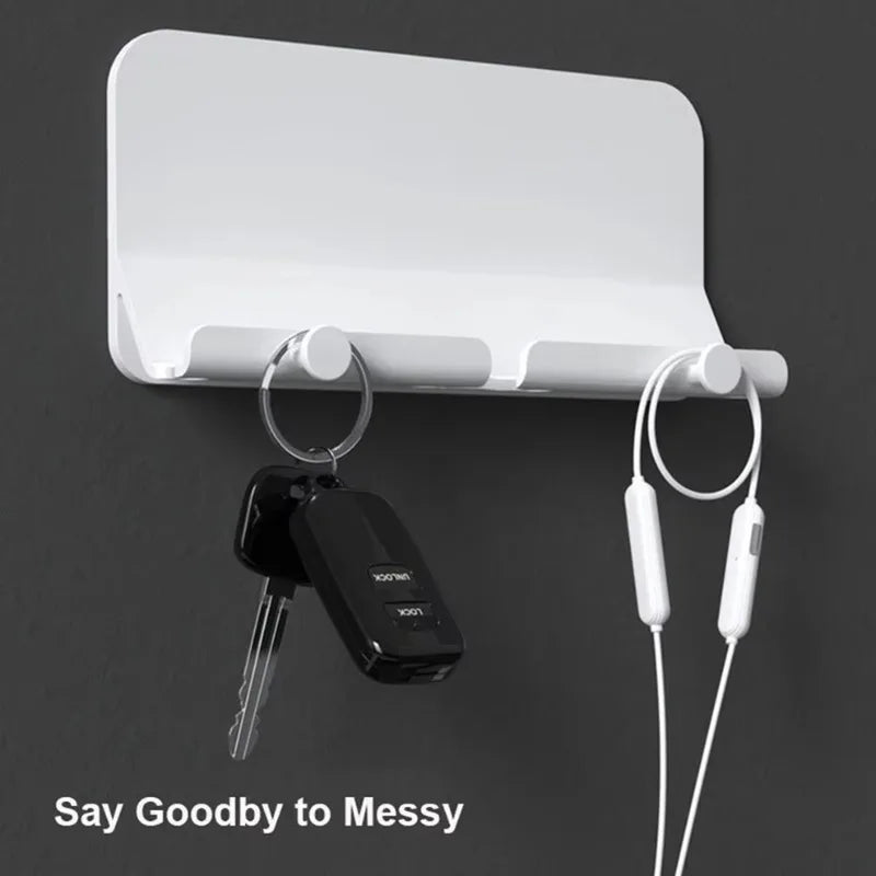Portable Wall-Mounted Phone Holder & Double Hook with Charger Hole for All Smartphones