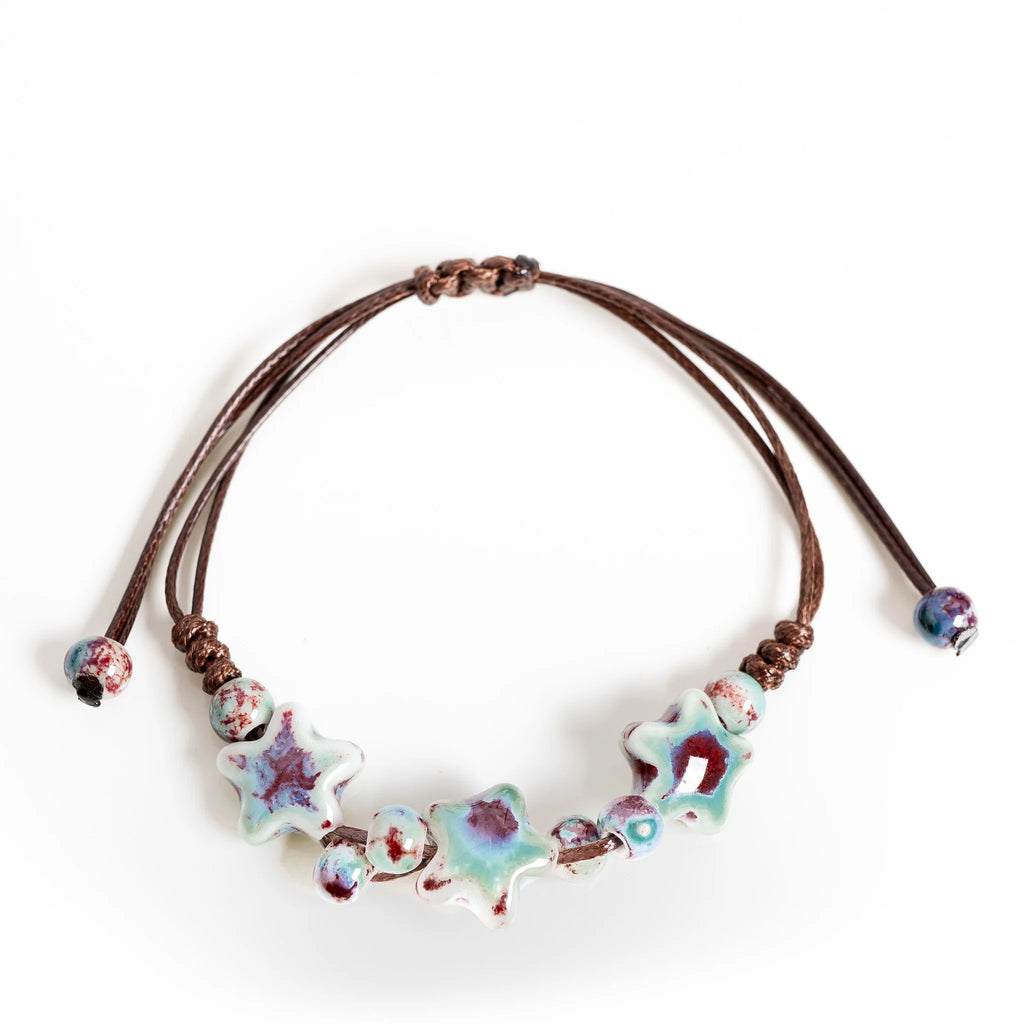 Adjustable Ceramic Bracelet with Star Beads - Handmade Dainty Jewelry