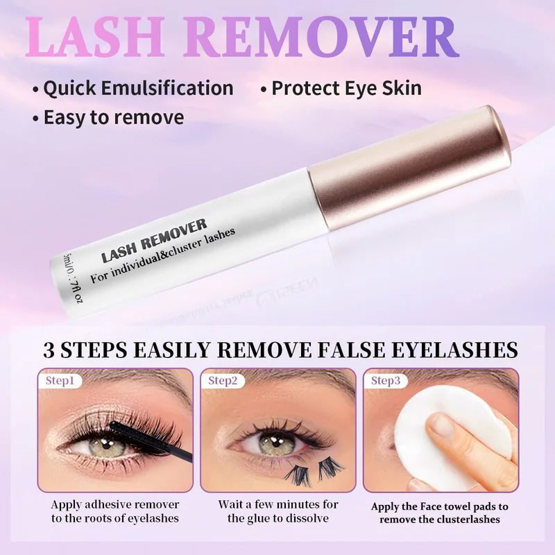 DIY Lash Extension Kit with Clusters, Bond & Seal Remover, Tweezers & Brush - Multiple Colors