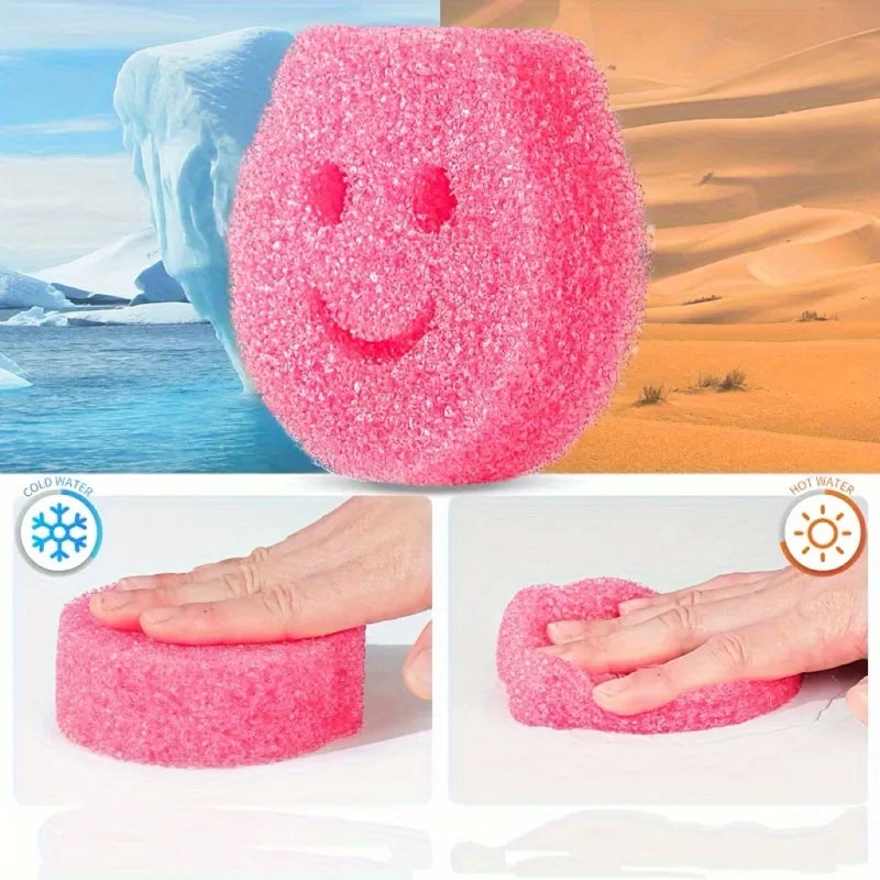 7PCS Colorful Smiley Face Temperature-Changing Cleaning Sponges for Kitchen Dishwashing
