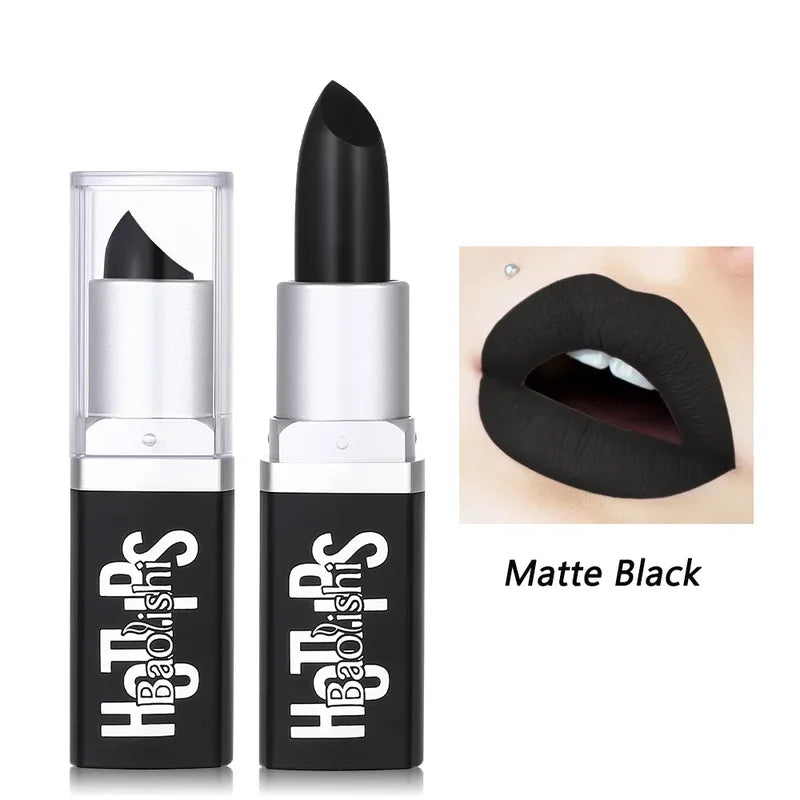 Matte Black Lipstick Makeup - Waterproof, Durable, Halloween Pearl Lip Gloss Stick 1pcs