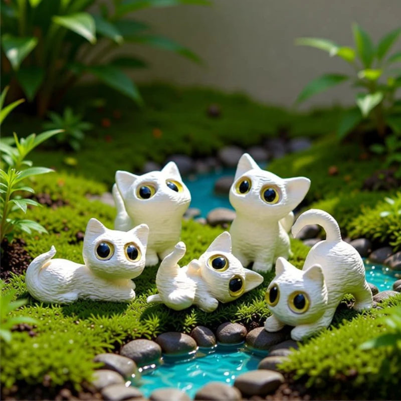 Mini Cat Figurines Set - Resin Cute Kitten Micro Landscape Garden Decor - 5 Pieces