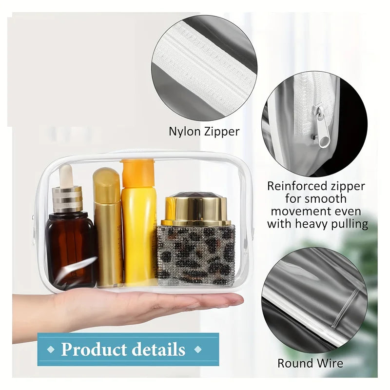 6pcs Transparent Makeup Bags with Leakproof Zipper Travel & Bathroom Organizers